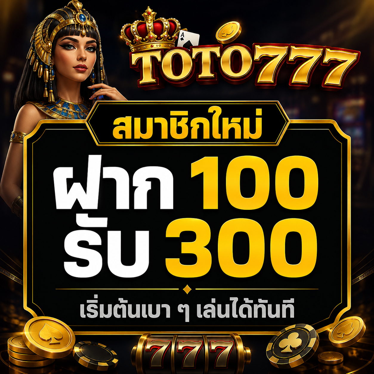 โปรโมชั่นสมาชิกใหม่ ฝาก 100 รับ 300 - คลิกเพื่อสมัครที่ TOTO777